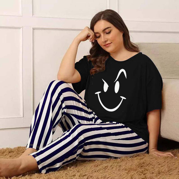 Emerce-Angry Smiley Printed PJ Suit - Black