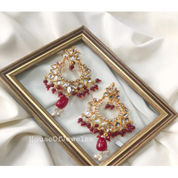 Ethnic Sheesha Kundan Earrings - Red