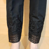 Zardi- Embroided Cotton Trouser - Black - ZT272