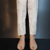 Zardi- Embroided Cotton Trouser - White - ZT276