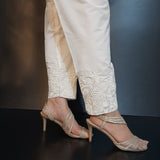 Zardi- Embroided Cotton Trouser - White - ZT276