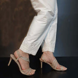Zardi- Embroided Cotton Trouser - White - ZT277