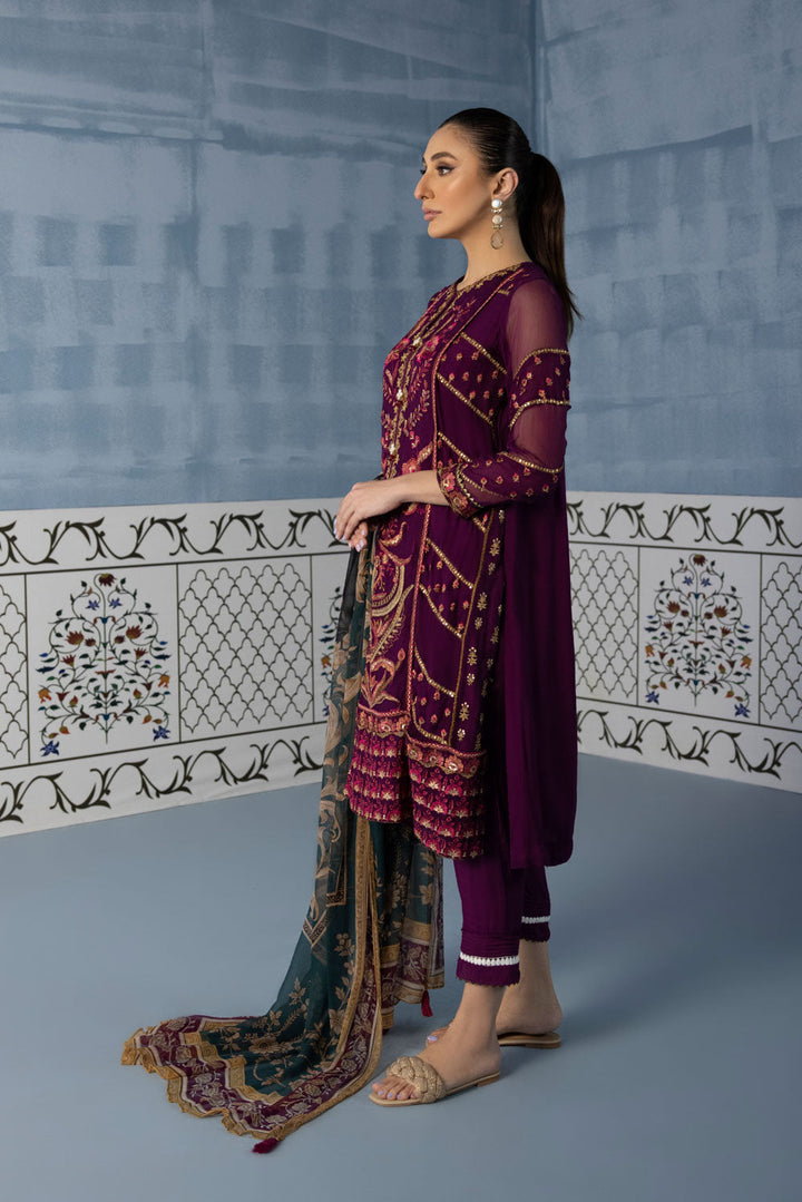 Womens Ready To Wear Purple Embroidered Two Piece Suit