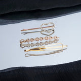 Shein- 3Pcs/Set Korea Shiny Crystal Imitation Pearl Hairpins Heart Rhinestones Star Hair Clips