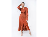 Sana Noor- Rust Colur Western Style Coat In Korean Silk Noura
