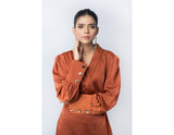 Sana Noor- Rust Colur Western Style Coat In Korean Silk Noura