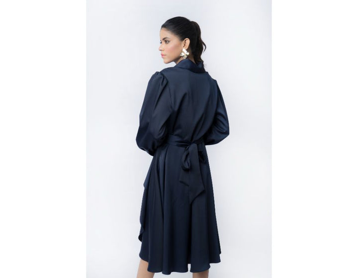 Sana Noor- Navy Blue Western Style Coat In Korean Silk Elira