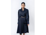 Sana Noor- Navy Blue Western Style Coat In Korean Silk Elira