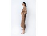 Sana Noor- Beige-Brown Western Style Coat In Korean Silk bliss