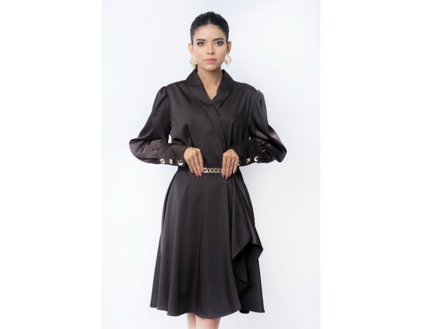 Sana Noor- Black Western Style Coat In Korean Silk elara