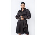 Sana Noor- Black Western Style Coat In Korean Silk elara