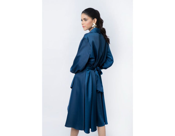 Sana Noor- Blue Western Style Coat In Korean Silk avery