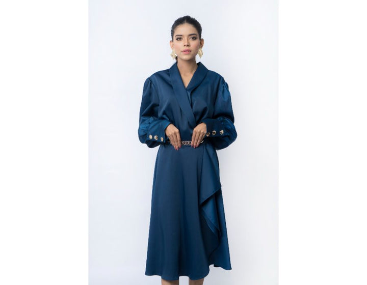 Sana Noor- Blue Western Style Coat In Korean Silk avery