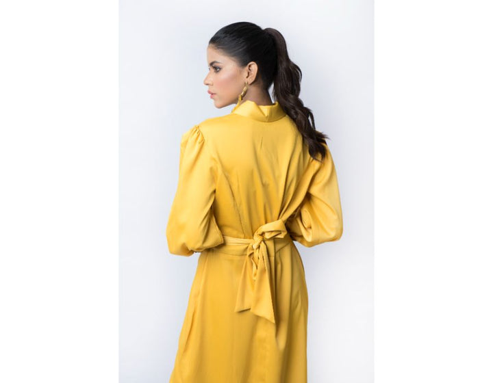 Sana Noor- Yellow Western Style Coat In Korean Silk Bloom