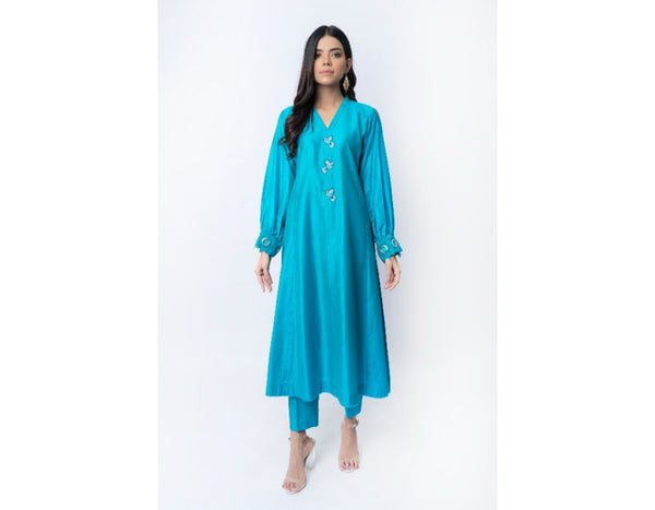 Sana Noor- Azure 2 piece solid suit