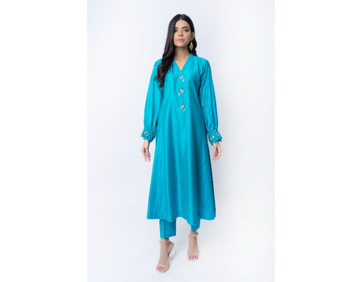 Sana Noor- Azure 2 piece solid suit