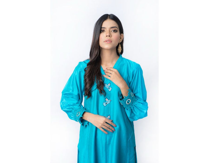 Sana Noor- Azure 2 piece solid suit