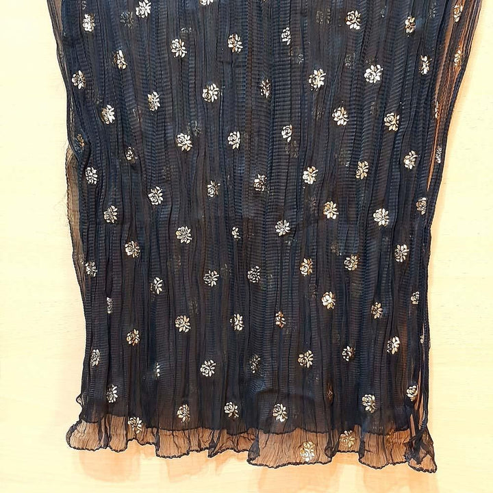 Zardi- Foil Print  Chiffon Crush Dupatta  Black  ZD610