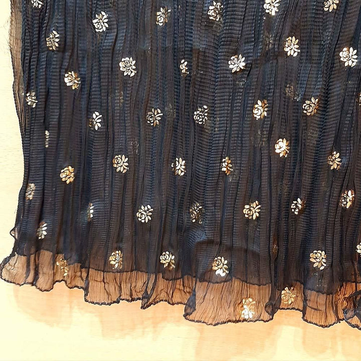 Zardi- Foil Print  Chiffon Crush Dupatta  Black  ZD610