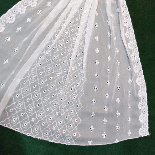 Zardi- Full Embroided Chiffon Dyeable Dupatta -White- ZD837