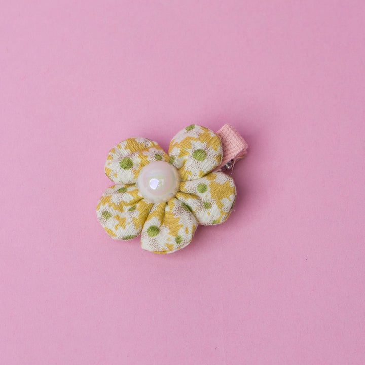 Shein- Yellow Flower Hair Clip with Pearl Hairpins 1 pc