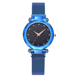 Shein - Wj-7921 Mesh Belt Colorful Creative Starry Sky Lady Watch With Rhinestone Diall Stainless Steel Band Women Quartz Wristwatch