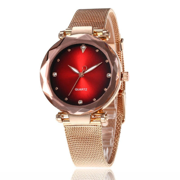 Shein WJ-7780 Mesh Belt Band Rose Gold Color Elegant Women Watches High Quality Best Selling Simple Ladies Gift Handwatch Gold Red