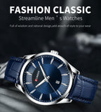 CURREN Blue Dial Blue Leather Straps Wrist Watch For Men