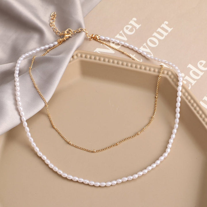 Shein- New Trendy Multilayer Elegant Pearl Necklaces Gold Metal Chain Boho Choker Pearl Bead Pendant Necklace for Women