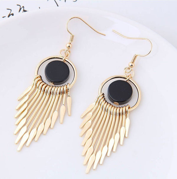 Shein- New Arrival Alloy Metal Sweet Simple Tassel Earrings Gold Plated Long Drop Earrings for Women