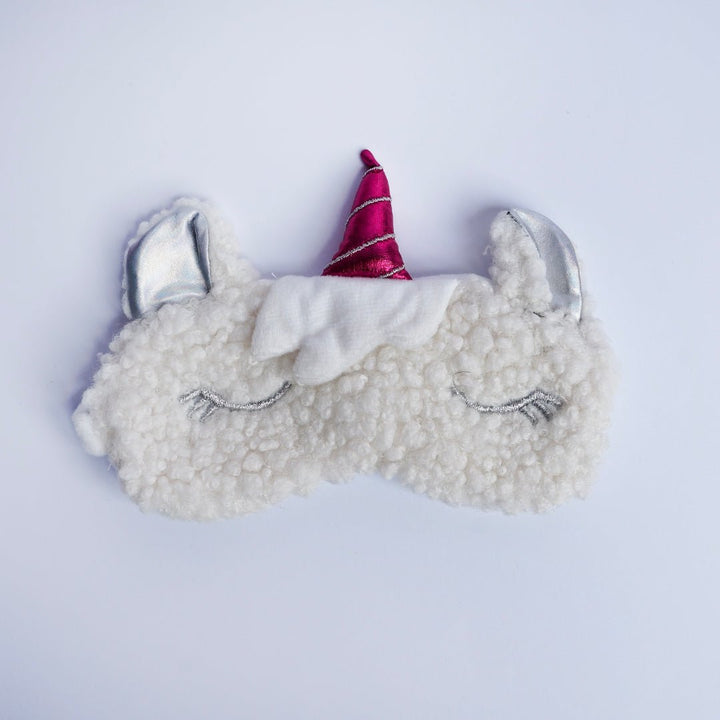 Cute Plush Silk Cartoon White Eye Mask with Pink Unicorn