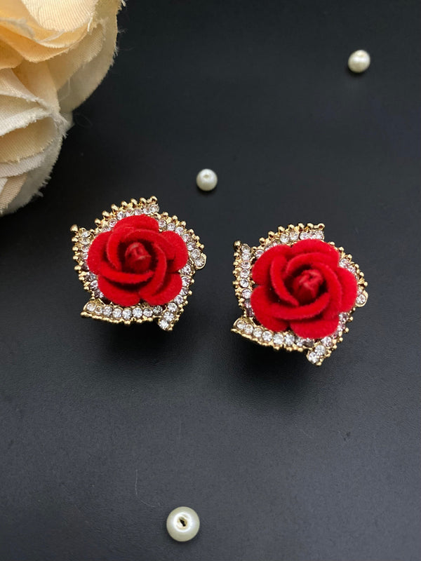 Shein- Rhinestone Flower Studs Red