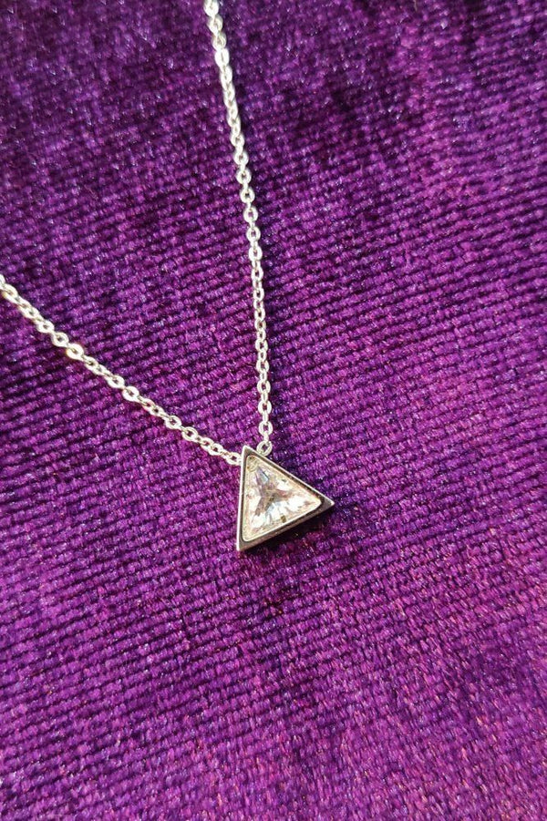 Zardi- AGN0032 - Sparkling Silver Plated Crystal Triangle Necklace