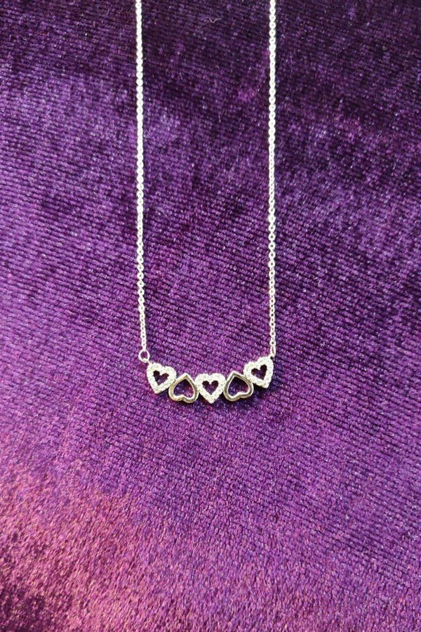 Zardi- AGN0015 - Sparkling Silver Plated Crystal Hearts Necklace