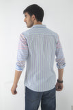 Weave Wardrobe-Mens Multi Narrow Stripe Casual Shirt