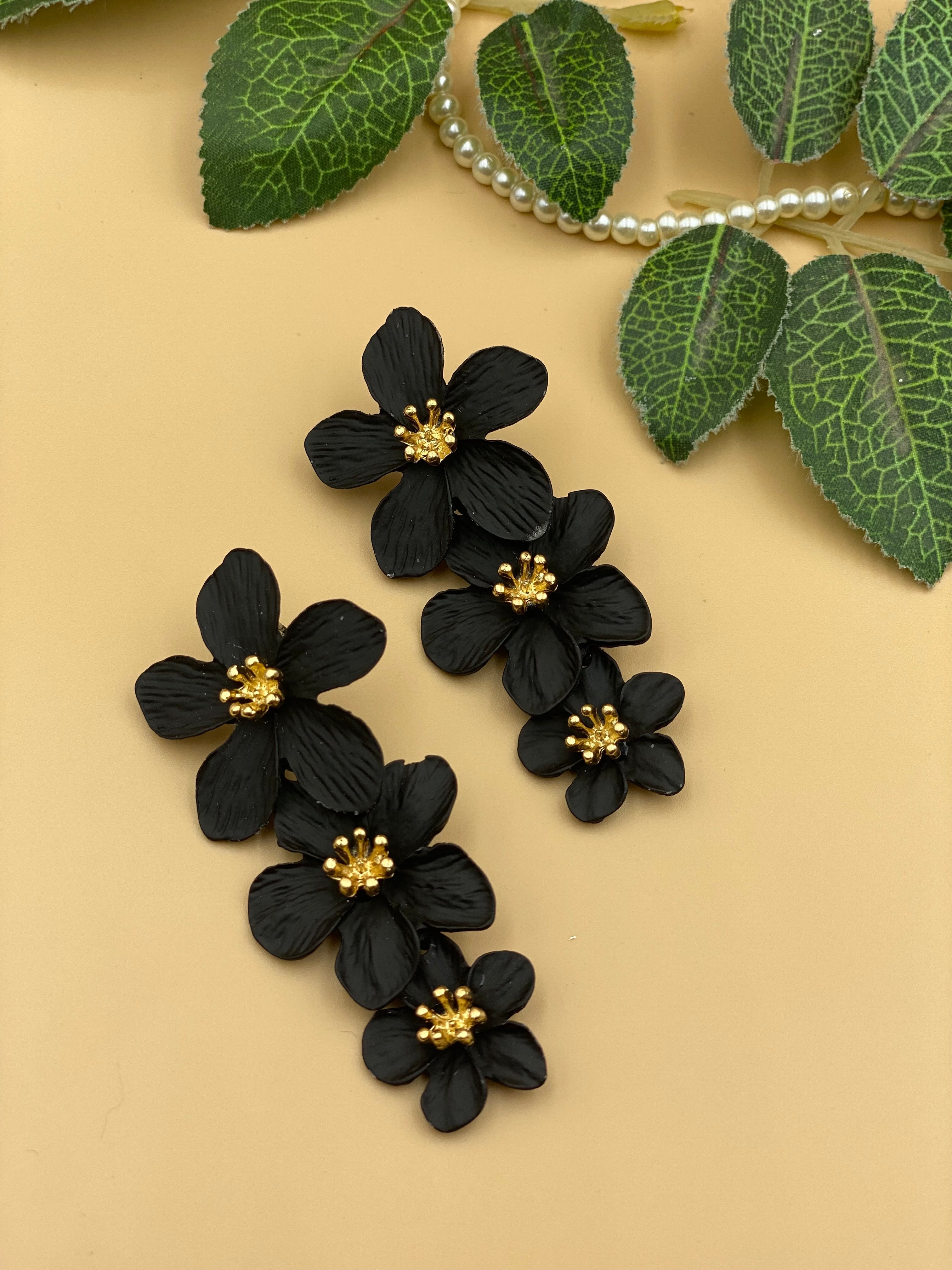 Garnet Lane- Triple Layer Flower Earrings	BLACK