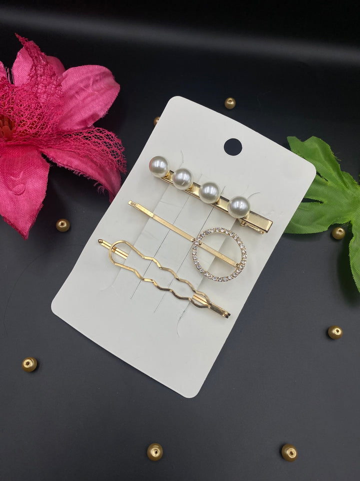 Garnet Lane- 3 Pcs Rhinestone And Pearl Decor Hair Accessories