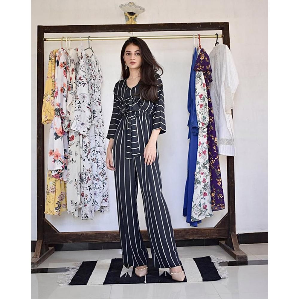 Sowear- Knotted Stripes Jumpsuit For Women