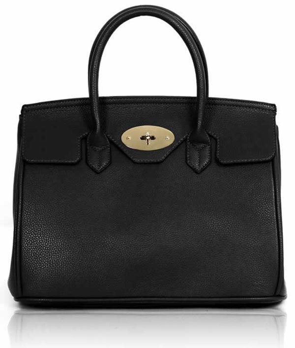 Silk Avenue - LS001112 - Black Twist-Lock Closure Tote Bag