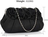 Silk Avenue- LSE00287 Black flower design satin evening bag