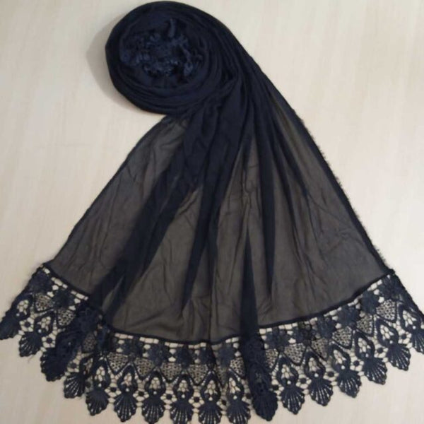 Zardi- Large Chiffon Dupatta With Bottom Lace – Black – ZD883