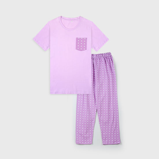 VYBE - Cotton Pj Set (Lilac) With Floral Printed Pajama