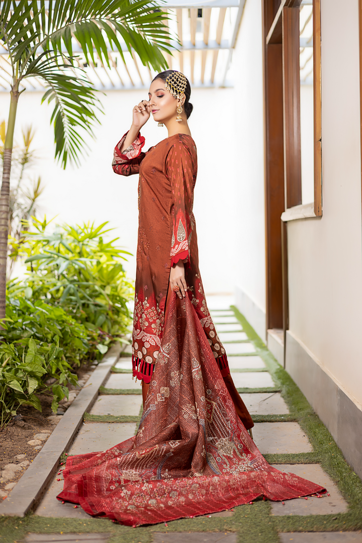 Misha Digital Printed Viscose with Sequins Embroidered Allternate Head Neckline with Sequins Fancy Dupatta MSH-009