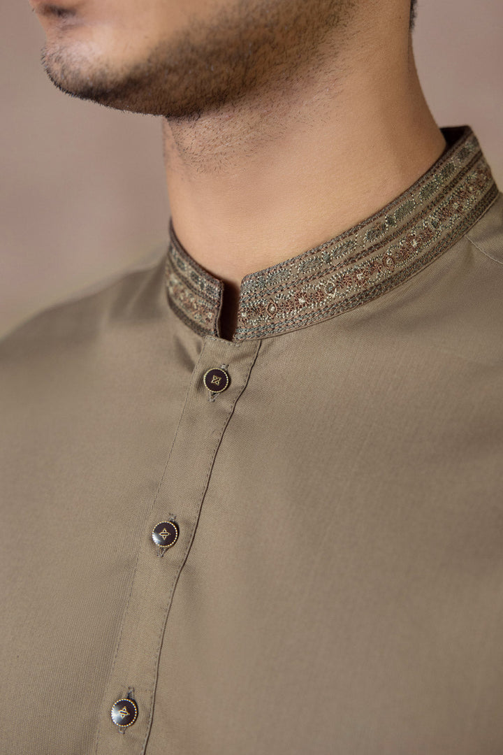 Menswear Stitched Brown Winter Cotton Dobby Kurta