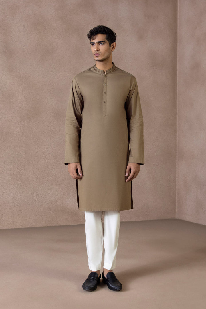 Menswear Stitched Brown Winter Cotton Dobby Kurta