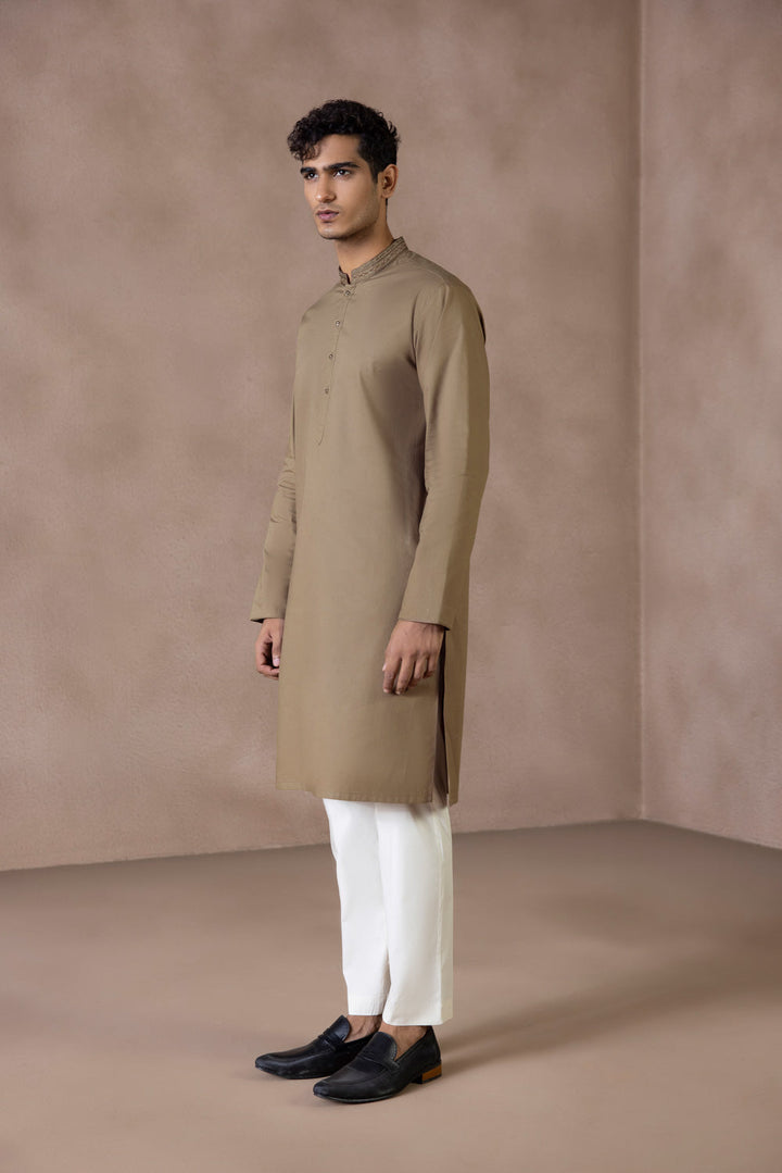 Menswear Stitched Brown Winter Cotton Dobby Kurta