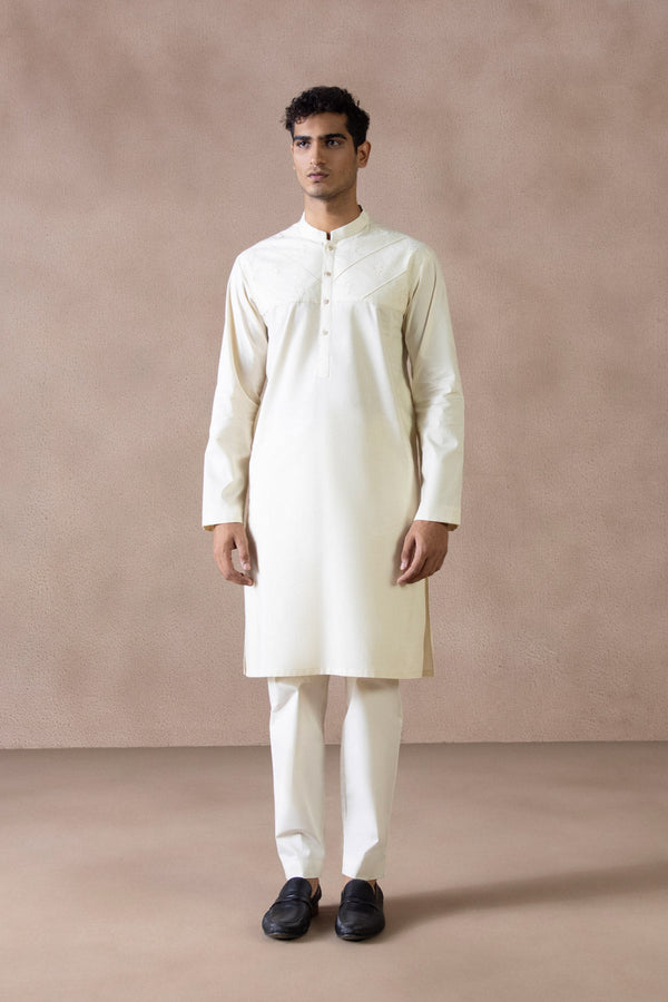 Menswear Stitched Beige Winter Cotton Jacquard Kurta