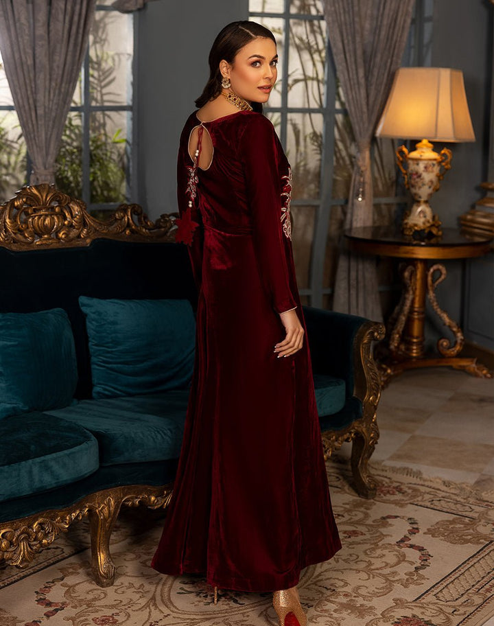 Hemstitch- Maroon Velvet Frock– Single Piece