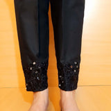 Zardi- Mirror Work - Embroided Cotton Trouser - Black - ZT281