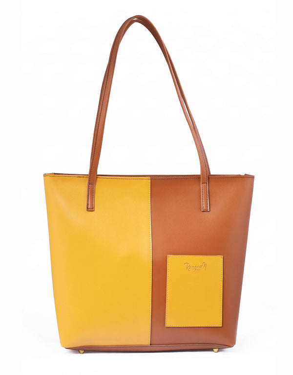 Rangoon - Mustard+Brown Double Handle Tote Bag